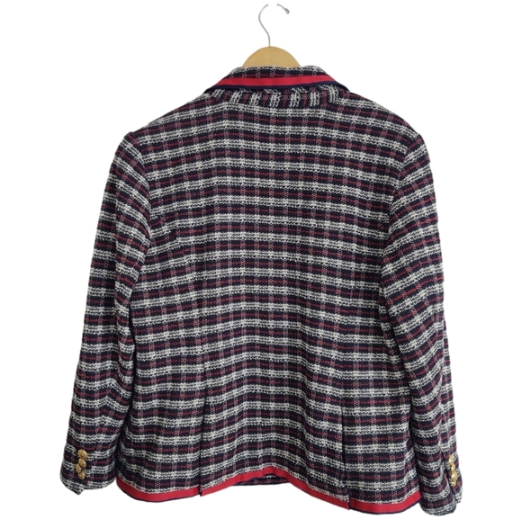 Court & Rowe Plaid Tweed Blazer Navy Blue Red Ribbon Trim Women's Size 18W - Picture 7 of 14